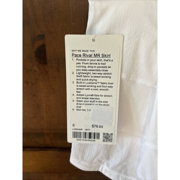 🥰NWT$78 Lululemon Pace Rival MR Skirt Long - White - Size 8 - Picture 4 of 5